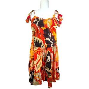 True Destinations Tropical Black Orange Seashell Tassled Cover up Dress